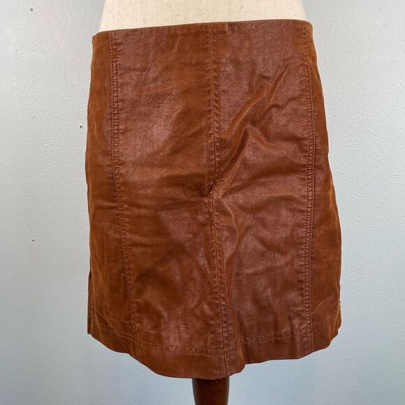 Free People Brown Faux Leather Skirt Size S - Picture 1 of 5